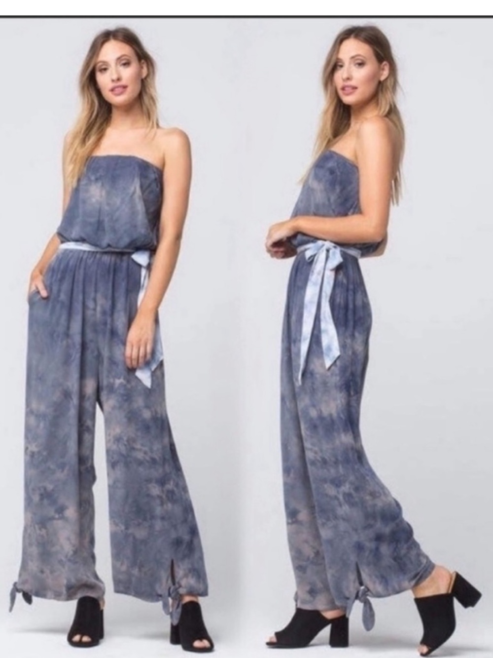 FREE PEOPLE XS Blue Just Float Strapless Jumpsuit with Tie-Dye